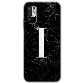 Poco M3 Pro Siyah Mermer Desenli İ Harfi Baskılı Uyumlu Silikon Kılıf