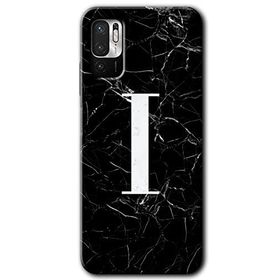 Poco M3 Pro Siyah Mermer Desenli İ Harfi Baskılı Uyumlu Silikon Kılıf