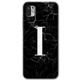 Poco M3 Pro Siyah Mermer Desenli İ Harfi Baskılı Uyumlu Silikon Kılıf