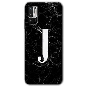 Poco M3 Pro Siyah Mermer Desenli J Harfi Baskılı Uyumlu Silikon Kılıf