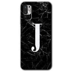 Poco M3 Pro Siyah Mermer Desenli J Harfi Baskılı Uyumlu Silikon Kılıf