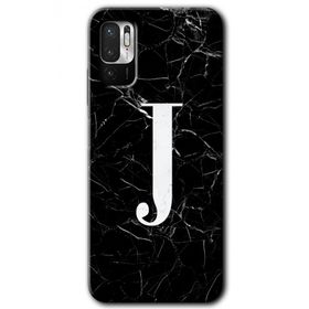 Poco M3 Pro Siyah Mermer Desenli J Harfi Baskılı Uyumlu Silikon Kılıf