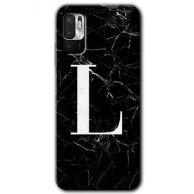 Poco M3 Pro Siyah Mermer Desenli L Harfi Baskılı Uyumlu Silikon Kılıf