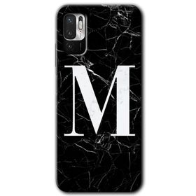 Poco M3 Pro Siyah Mermer Desenli M Harfi Baskılı Uyumlu Silikon Kılıf