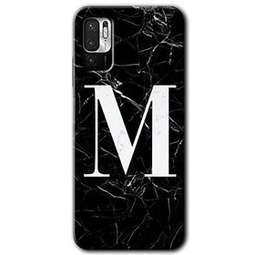 Poco M3 Pro Siyah Mermer Desenli M Harfi Baskılı Uyumlu Silikon Kılıf