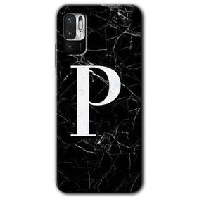 Poco M3 Pro Siyah Mermer Desenli P Harfi Baskılı Uyumlu Silikon Kılıf