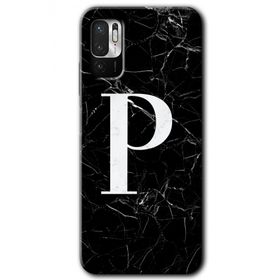 Poco M3 Pro Siyah Mermer Desenli P Harfi Baskılı Uyumlu Silikon Kılıf