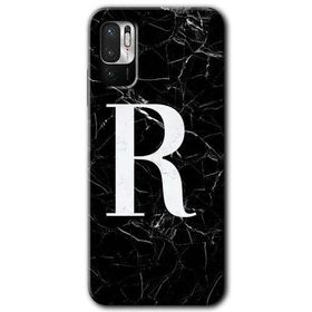 Poco M3 Pro Siyah Mermer Desenli R Harfi Baskılı Uyumlu Silikon Kılıf
