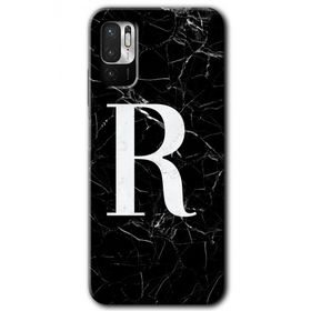 Poco M3 Pro Siyah Mermer Desenli R Harfi Baskılı Uyumlu Silikon Kılıf