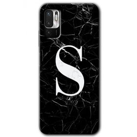 Poco M3 Pro Siyah Mermer Desenli Ş Harfi Baskılı Uyumlu Silikon Kılıf