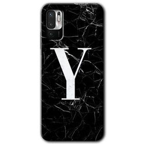 Poco M3 Pro Siyah Mermer Desenli Y Harfi Baskılı Uyumlu Silikon Kılıf