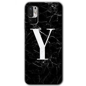Poco M3 Pro Siyah Mermer Desenli Y Harfi Baskılı Uyumlu Silikon Kılıf