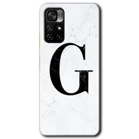 Poco M4 Pro 5G Beyaz Mermer Desenli G Harfi Baskılı Uyumlu Silikon Kılıf