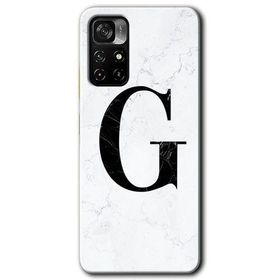 Poco M4 Pro 5G Beyaz Mermer Desenli G Harfi Baskılı Uyumlu Silikon Kılıf