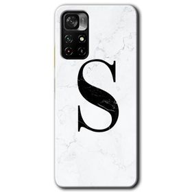 Poco M4 Pro 5G Beyaz Mermer Desenli M Harfi Baskılı Uyumlu Silikon Kılıf