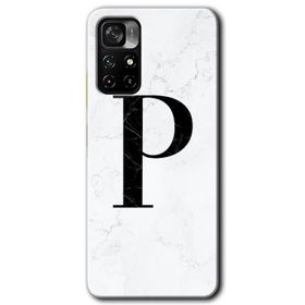 Poco M4 Pro 5G Beyaz Mermer Desenli M Harfi Baskılı Uyumlu Silikon Kılıf