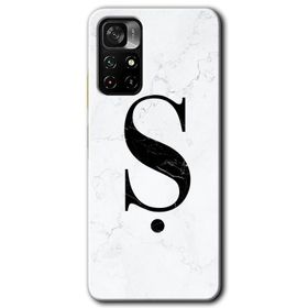 Poco M4 Pro 5G Beyaz Mermer Desenli M Harfi Baskılı Uyumlu Silikon Kılıf