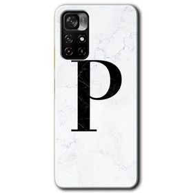 Poco M4 Pro 5G Beyaz Mermer Desenli P Harfi Baskılı Uyumlu Silikon Kılıf