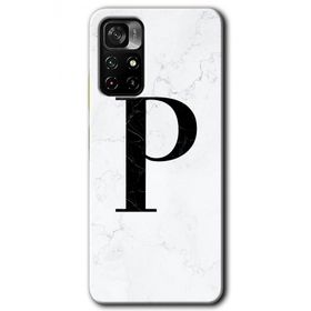 Poco M4 Pro 5G Beyaz Mermer Desenli P Harfi Baskılı Uyumlu Silikon Kılıf