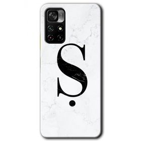 Poco M4 Pro 5G Beyaz Mermer Desenli S Harfi Baskılı Uyumlu Silikon Kılıf
