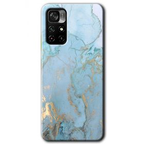 Poco M4 Pro 5G Mavi Gold Mermer Baskılı Uyumlu Silikon Kılıf