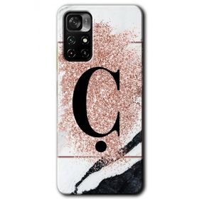Poco M4 Pro 5G Pembe Mermer Desenli C Harfi Baskılı Uyumlu Silikon Kılıf
