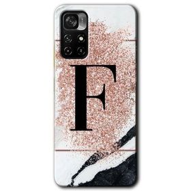 Poco M4 Pro 5G Pembe Mermer Desenli F Harfi Baskılı Uyumlu Silikon Kılıf
