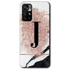 Poco M4 Pro 5G Pembe Mermer Desenli J Harfi Baskılı Uyumlu Silikon Kılıf