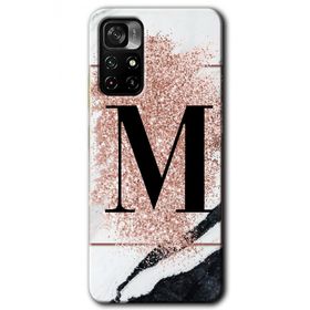 Poco M4 Pro 5G Pembe Mermer Desenli M Harfi Baskılı Uyumlu Silikon Kılıf