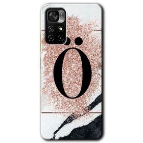 Poco M4 Pro 5G Pembe Mermer Desenli O Harfi Baskılı Uyumlu Silikon Kılıf