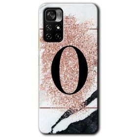 Poco M4 Pro 5G Pembe Mermer Desenli O Harfi Baskılı Uyumlu Silikon Kılıf
