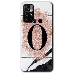 Poco M4 Pro 5G Pembe Mermer Desenli O Harfi Baskılı Uyumlu Silikon Kılıf