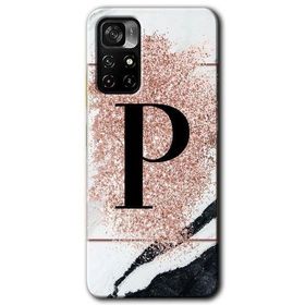 Poco M4 Pro 5G Pembe Mermer Desenli P Harfi Baskılı Uyumlu Silikon Kılıf