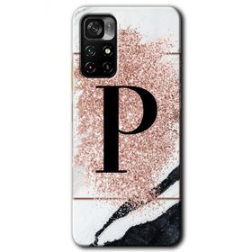 Poco M4 Pro 5G Pembe Mermer Desenli P Harfi Baskılı Uyumlu Silikon Kılıf