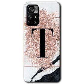 Poco M4 Pro 5G Pembe Mermer Desenli T Harfi Baskılı Uyumlu Silikon Kılıf