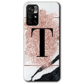 Poco M4 Pro 5G Pembe Mermer Desenli T Harfi Baskılı Uyumlu Silikon Kılıf