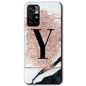 Poco M4 Pro 5G Pembe Mermer Desenli Y Harfi Baskılı Uyumlu Silikon Kılıf