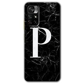 Poco M4 Pro 5G Siyah Mermer Desenli P Harfi Baskılı Uyumlu Silikon Kılıf