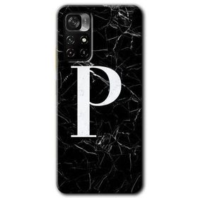 Poco M4 Pro 5G Siyah Mermer Desenli P Harfi Baskılı Uyumlu Silikon Kılıf