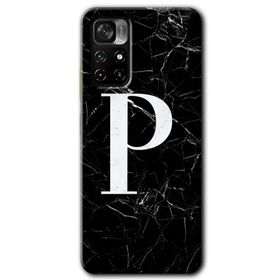 Poco M4 Pro 5G Siyah Mermer Desenli P Harfi Baskılı Uyumlu Silikon Kılıf