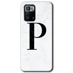 Poco X3 GT Beyaz Mermer Desenli P Harfi Baskılı Uyumlu Silikon Kılıf