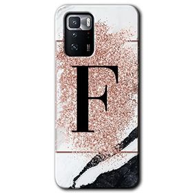 Poco X3 GT Pembe Mermer Desenli F Harfi Baskılı Uyumlu Silikon Kılıf