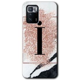 Poco X3 GT Pembe Mermer Desenli I Harfi Baskılı Uyumlu Silikon Kılıf