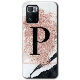 Poco X3 GT Pembe Mermer Desenli P Harfi Baskılı Uyumlu Silikon Kılıf