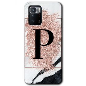 Poco X3 GT Pembe Mermer Desenli P Harfi Baskılı Uyumlu Silikon Kılıf