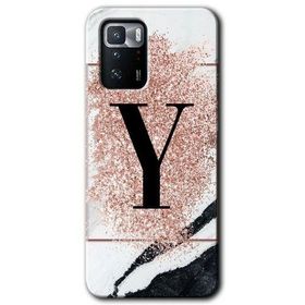 Poco X3 GT Pembe Mermer Desenli Y Harfi Baskılı Uyumlu Silikon Kılıf