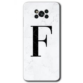 Poco X3 NFC Beyaz Mermer Desenli F Harfi Baskılı Uyumlu Silikon Kılıf