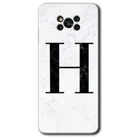 Poco X3 NFC Beyaz Mermer Desenli H Harfi Baskılı Uyumlu Silikon Kılıf
