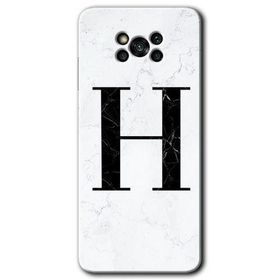 Poco X3 NFC Beyaz Mermer Desenli H Harfi Baskılı Uyumlu Silikon Kılıf