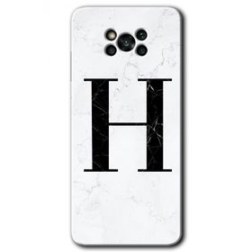 Poco X3 NFC Beyaz Mermer Desenli H Harfi Baskılı Uyumlu Silikon Kılıf